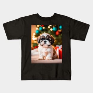 Shih Tzu Puppy with Christmas Gifts Kids T-Shirt